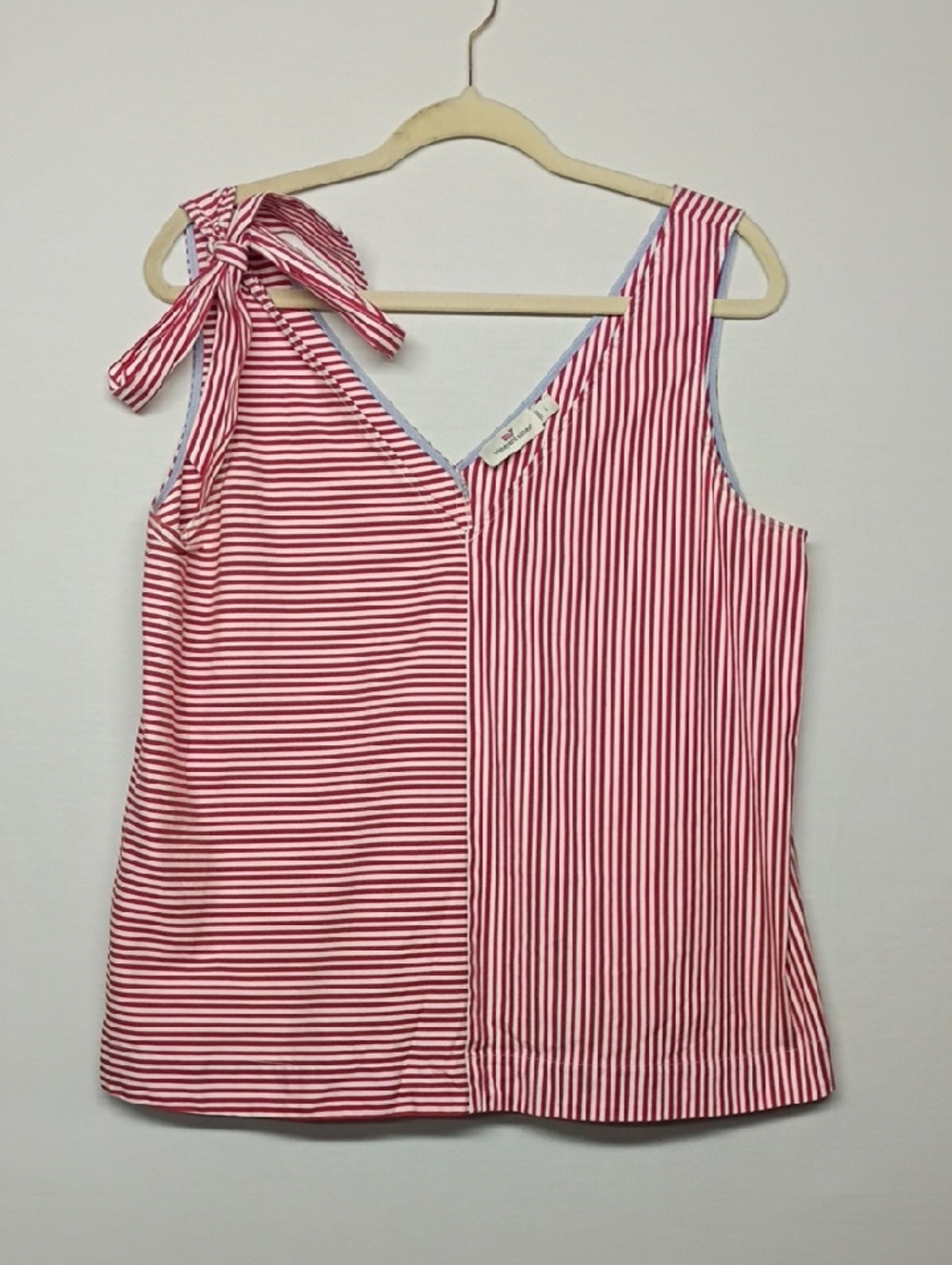 Vineyard Vines Red and White Striped Tie-Shoulder Tank Top